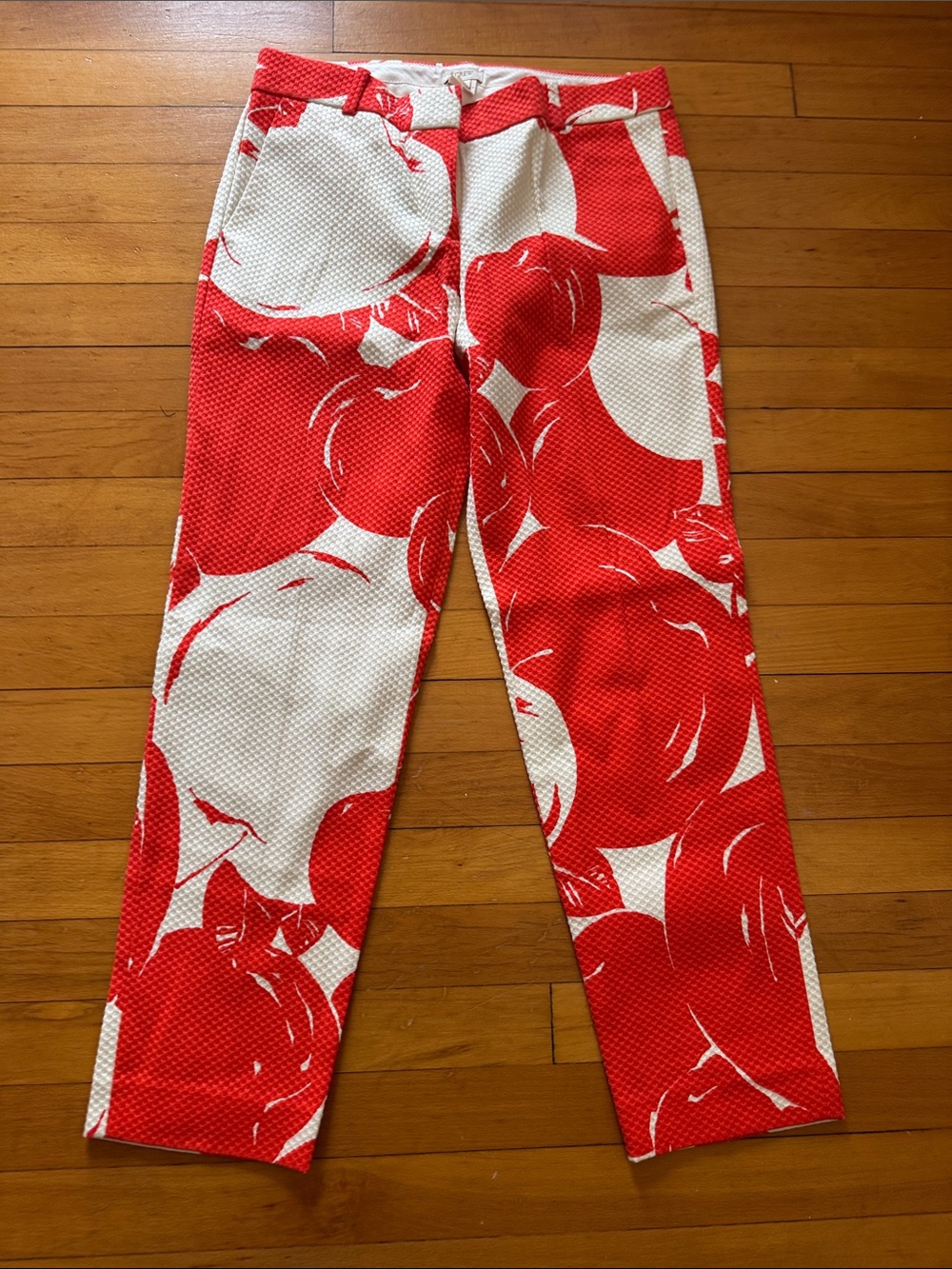 J. Crew Red and White Textured Cafe Capri pants new with tags